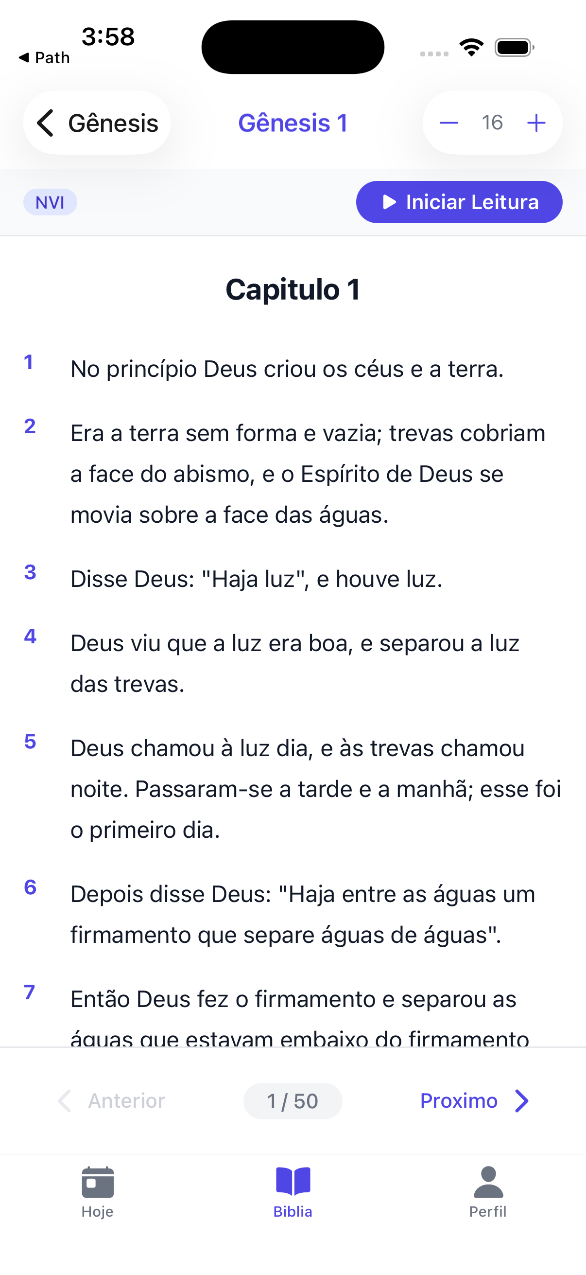 Leitura biblica no Path