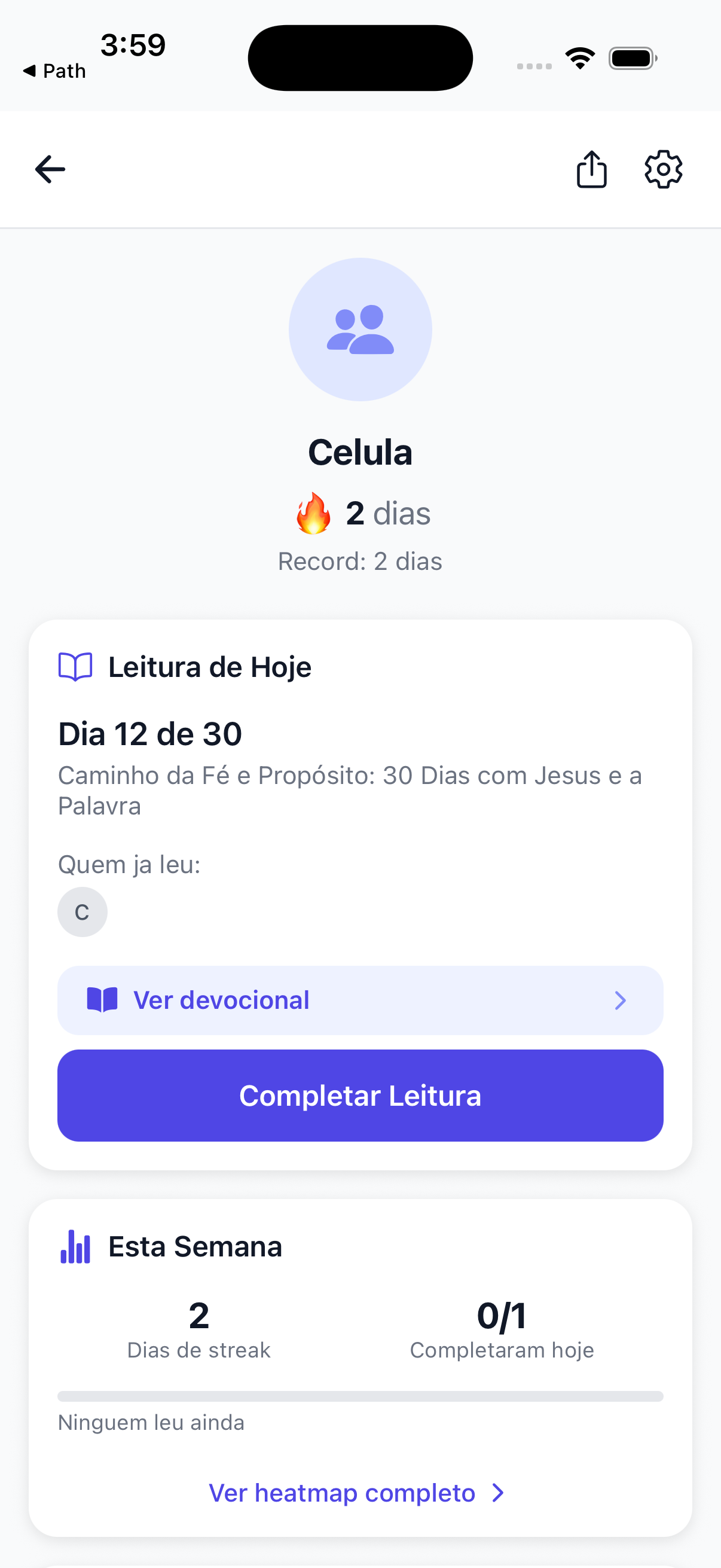 Tela de celula com membros e progresso